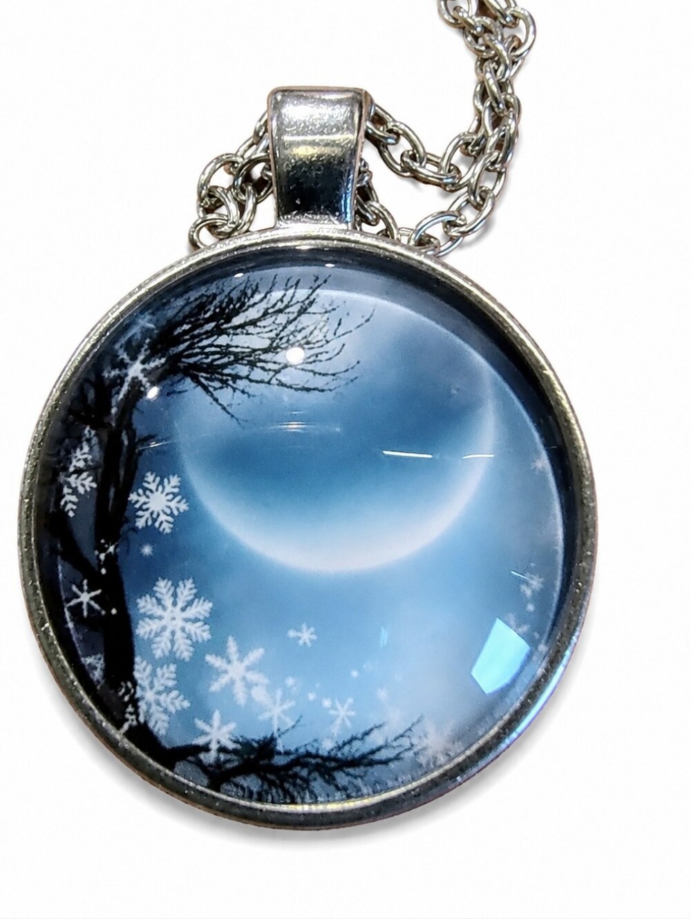 Celestial Moon Necklace Blue Cabochon Pendant Witchy Fairycore Cottagecore